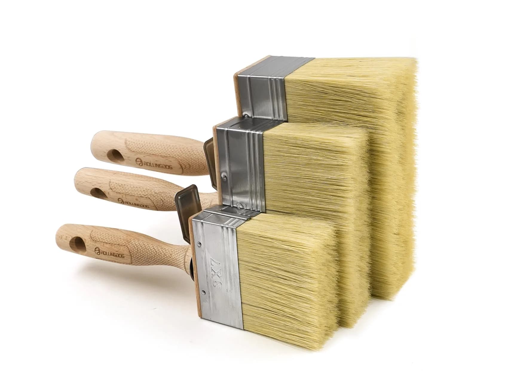 ROLLINGDOG Deck Stain Brush Set 70mm, 120mm, 150mm (2.7", 4.5", 6") | 3-Piece Set for Walls, Decks, and Furniture