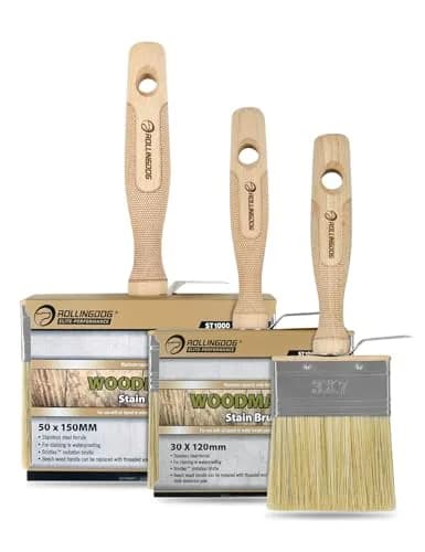 ROLLINGDOG Deck Stain Brush Set 70mm, 120mm, 150mm (2.7", 4.5", 6") | 3-Piece Set for Walls, Decks, and Furniture thumbnail 6