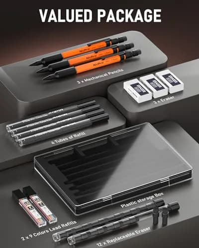 Nicpro 1.3mm Mechanical Pencils Set (3 Pack, Orange) | 3 Pencils, 66 Lead Refills, 3 Erasers thumbnail 5