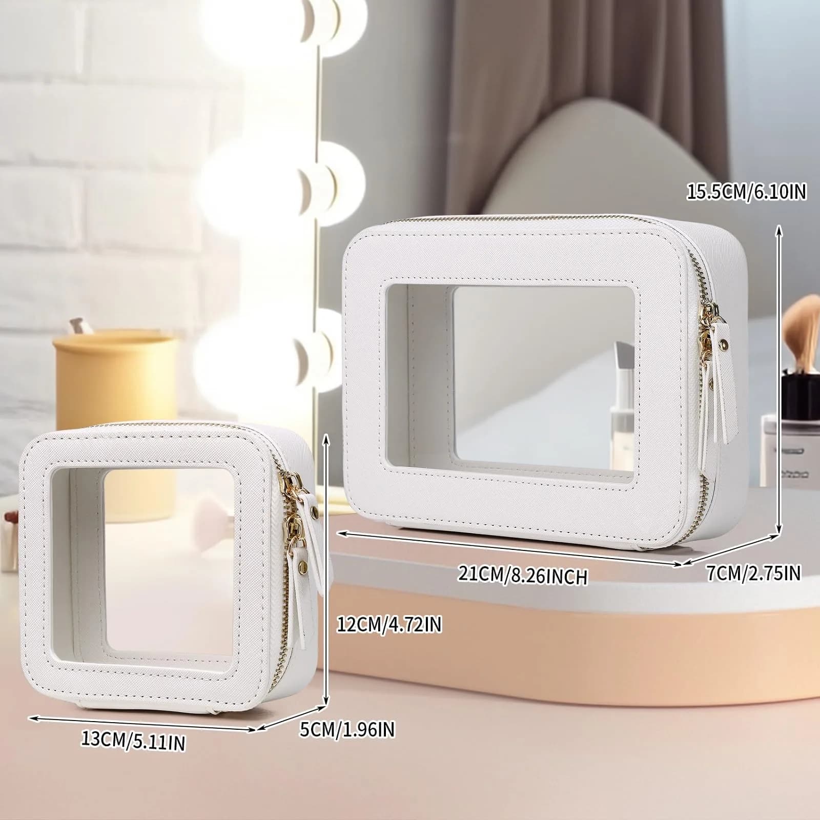 Pinkmik A4/White Clear Makeup Bag Set, Medium & Mini Sizes | TSA Approved Travel Cosmetic Case - view 4