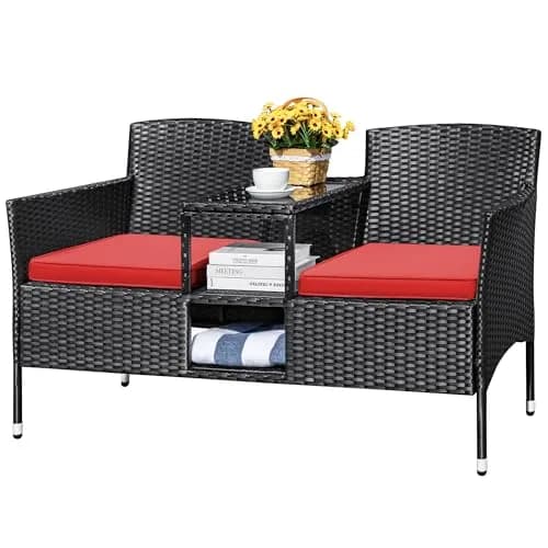 Devoko Outdoor Patio Loveseat Rattan 2-Seat Set, Red | Sturdy & Stylish for Indian Outdoors thumbnail 1