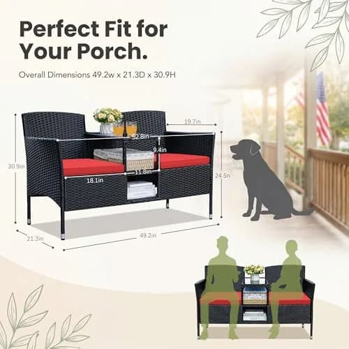 Devoko Outdoor Patio Loveseat Rattan 2-Seat Set, Red | Sturdy & Stylish for Indian Outdoors thumbnail 5