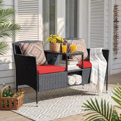 Devoko Outdoor Patio Loveseat Rattan 2-Seat Set, Red | Sturdy & Stylish for Indian Outdoors thumbnail 2