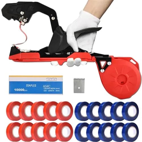 SUCA Plant Tying Machine with 20 Rolls Tape | Lightweight Aluminum Tool for Vine & Branch Tying (Red) thumbnail 1