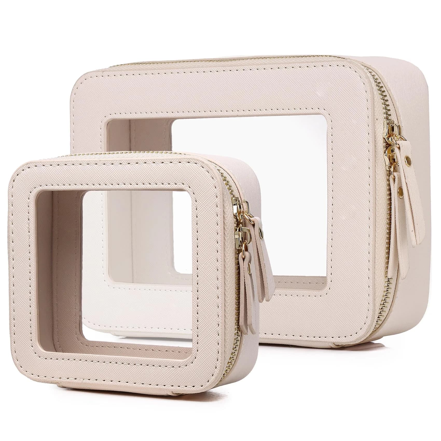 Pinkmik A4/Beige Clear Makeup Bag Set, Medium & Mini Sizes | TSA Approved Travel Cosmetic Case - main product image