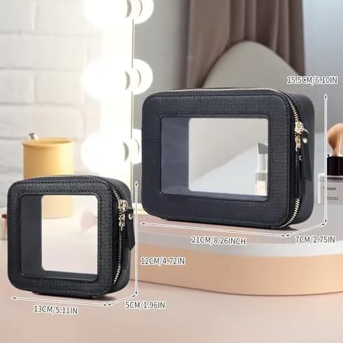 Pinkmik Clear Makeup Bag Set, M+MINI (Black) | TSA Approved Travel Case thumbnail 4