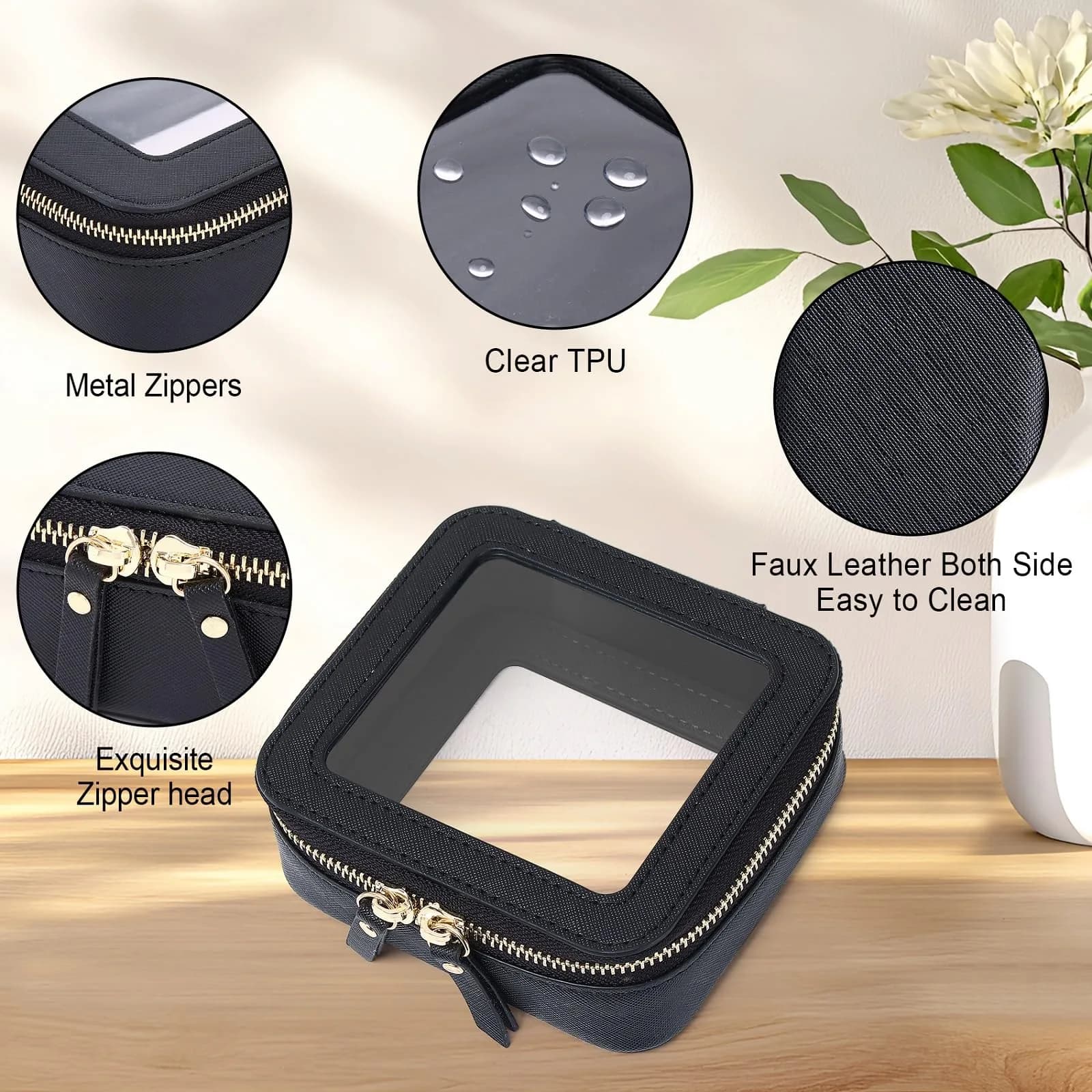 Pinkmik Clear Makeup Bag Set, M+MINI (Black) | TSA Approved Travel Case - view 5