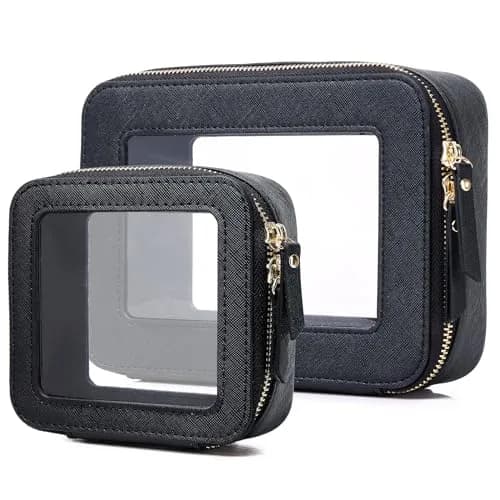 Pinkmik Clear Makeup Bag Set, M+MINI (Black) | TSA Approved Travel Case thumbnail 1