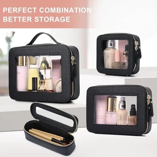Pinkmik Clear Makeup Bag Set, M+MINI (Black) | TSA Approved Travel Case thumbnail 7