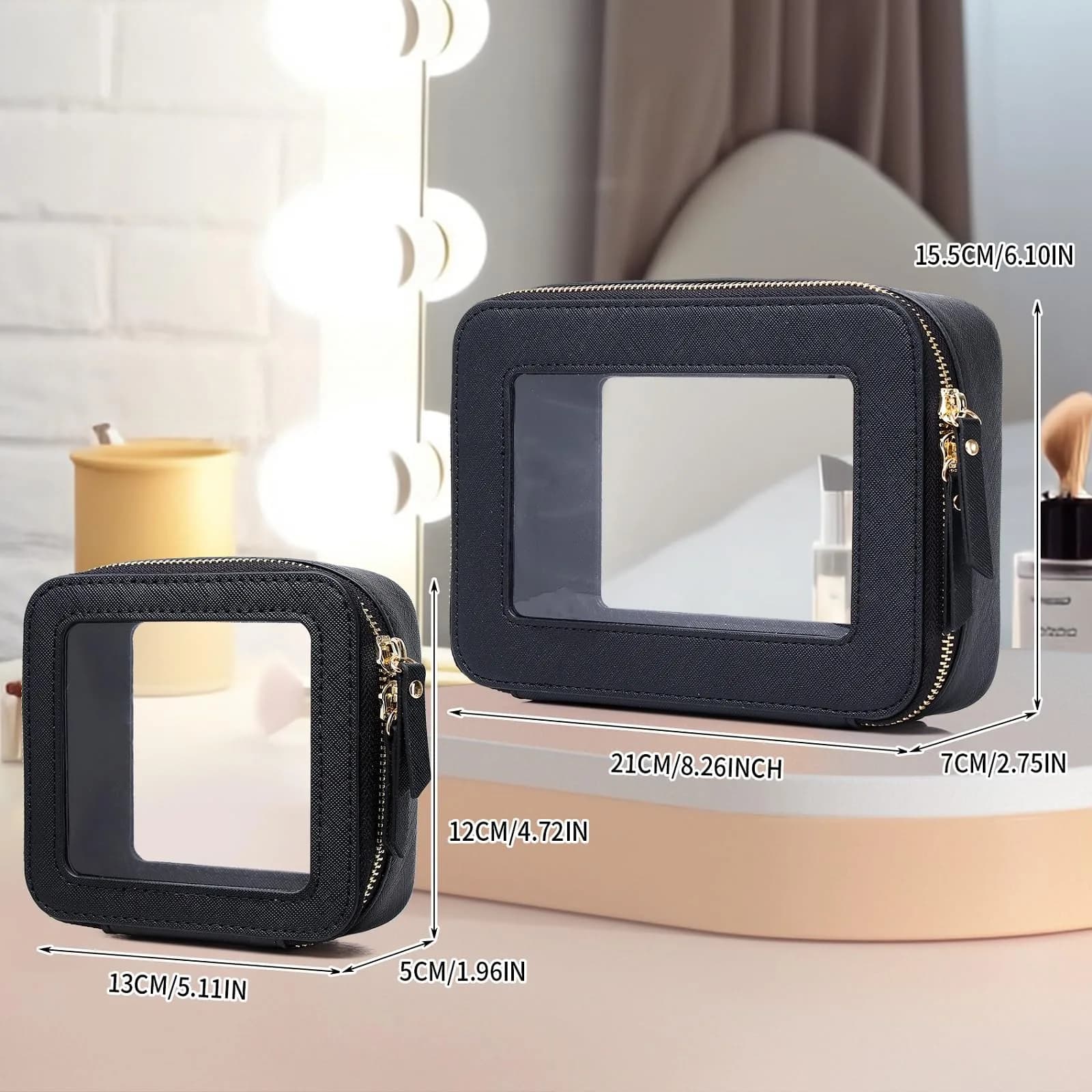Pinkmik Clear Makeup Bag Set, M+MINI (Black) | TSA Approved Travel Case - view 4