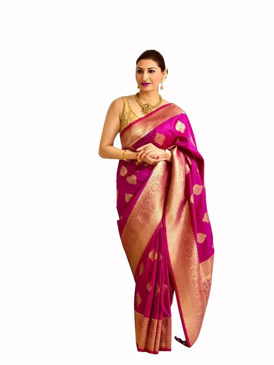 Avantika Fashion Women's Kanjivaram Silk Saree Swarna-moti-pink | Jacquard & Zari Work, One Size — Swarna-moti-pink