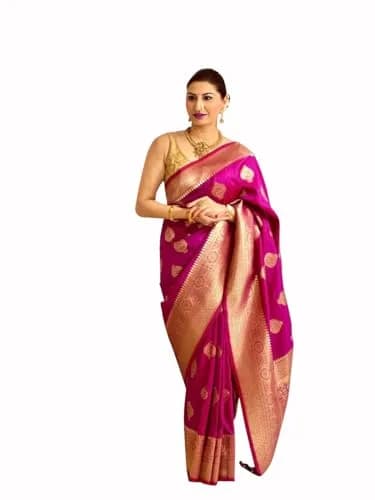 Avantika Fashion Women's Kanjivaram Silk Saree Swarna-moti-pink | Jacquard & Zari Work, One Size thumbnail 1