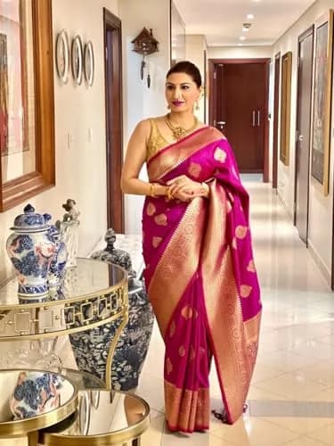 Avantika Fashion Women's Kanjivaram Silk Saree Swarna-moti-pink | Jacquard & Zari Work, One Size thumbnail 2