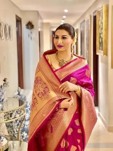Avantika Fashion Women's Kanjivaram Silk Saree Swarna-moti-pink | Jacquard & Zari Work, One Size thumbnail 3