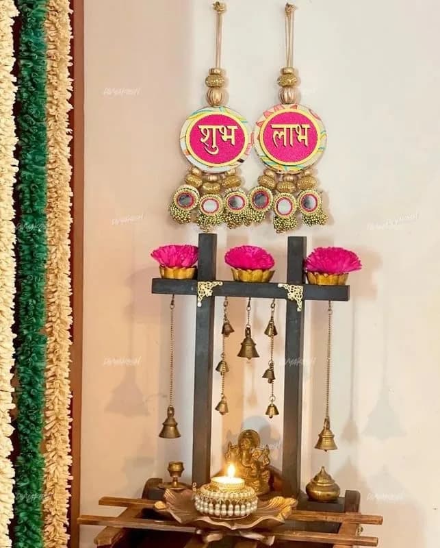 Divyakosh Shubh Labh Door Hanging (2 Pcs) | Handcrafted Indian Decor for Entrance | Bright Pink thumbnail 7