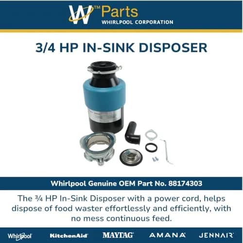 Whirlpool 3/4 HP In-Sink Disposer Replaces GC5000XEA | Continuous Feed, OEM, 1725 RPM, 1 Year Warranty thumbnail 4