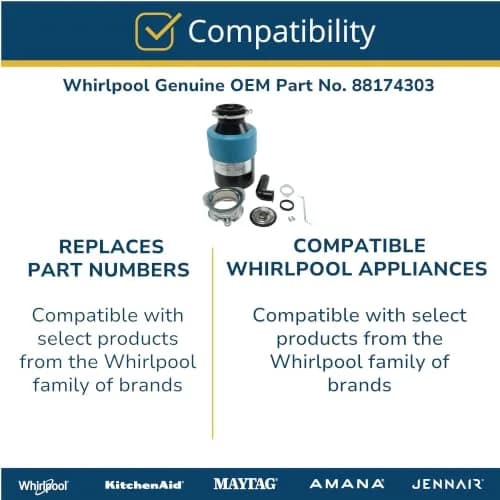 Whirlpool 3/4 HP In-Sink Disposer Replaces GC5000XEA | Continuous Feed, OEM, 1725 RPM, 1 Year Warranty thumbnail 3