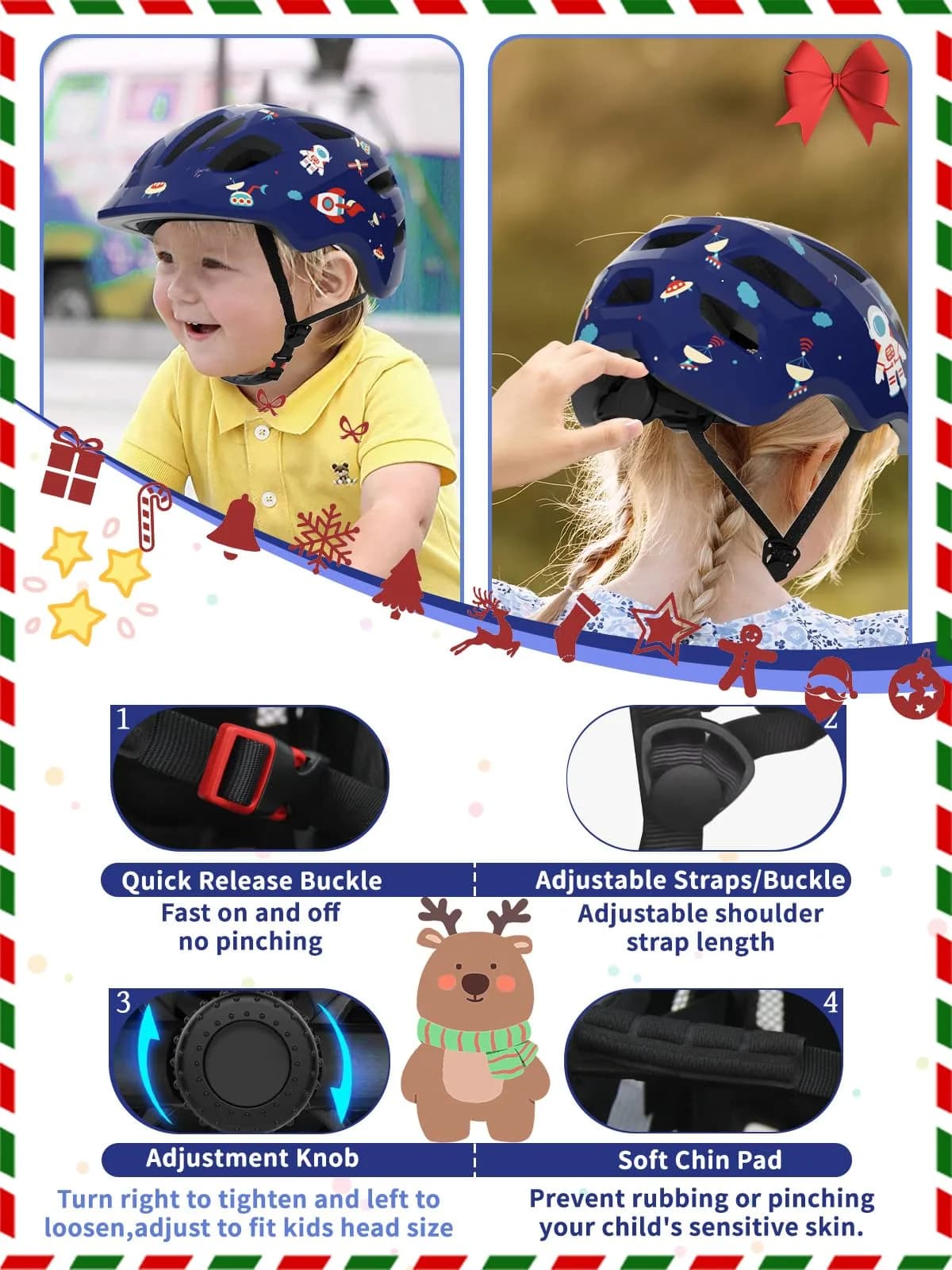 XJD Toddler Helmet - Design Blue, Small (52-56 cm) Multi-Sport Adjustable Skateboard Bike Helmet for Kids - view 3