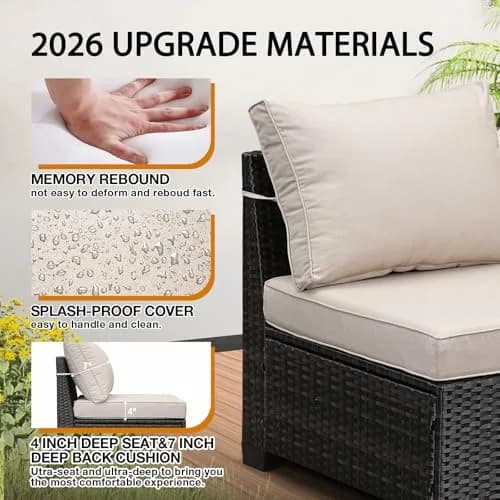 JOYURE 7 Pieces Patio Furniture Set Beige | All-Weather Rattan Outdoor Seating (109 inches) thumbnail 4