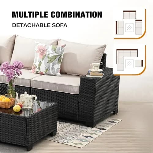 JOYURE 7 Pieces Patio Furniture Set Beige | All-Weather Rattan Outdoor Seating (109 inches) thumbnail 6