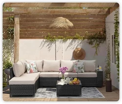 JOYURE 7 Pieces Patio Furniture Set Beige | All-Weather Rattan Outdoor Seating (109 inches) thumbnail 7