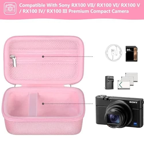 Supmay Pink Camera Case for Sony RX100 VII/VI/V/IV/III Cameras | Compact Travel Pouch with Zipper Mesh Pocket thumbnail 2