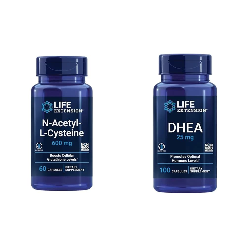 Life Extension N-Acetyl-L-Cysteine (NAC) 600 mg & DHEA 25 mg | Immune, Respiratory, Hormone Balance Support | 60 Capsules - main product image
