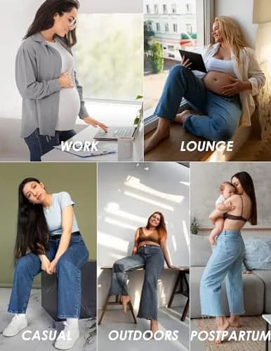 fitglam Maternity Jeans Straight Leg Relaxed Fit Over Belly Pregnancy Denim Work Pants Light Blue Medium | Comfortable Stretch Denim thumbnail 6