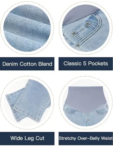 fitglam Maternity Jeans Straight Leg Relaxed Fit Over Belly Pregnancy Denim Work Pants Light Blue Medium | Comfortable Stretch Denim thumbnail 7