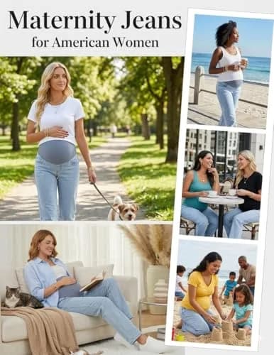 fitglam Maternity Jeans Straight Leg Relaxed Fit Over Belly Pregnancy Denim Work Pants Light Blue Medium | Comfortable Stretch Denim thumbnail 2