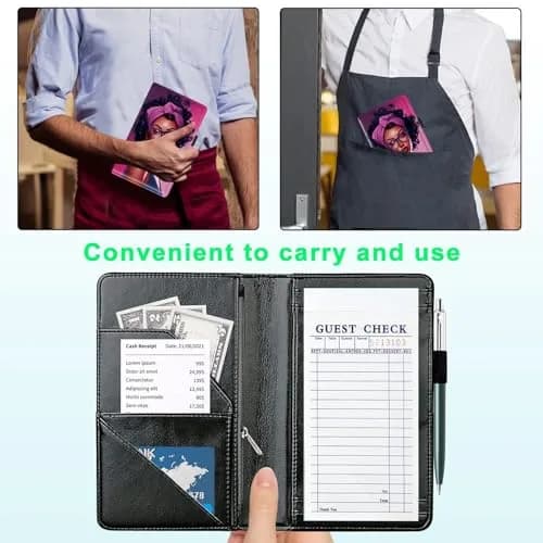 JANENFNA Server Books for Waitress with 7 Large Pockets | Waterproof PU Leather Organizer (7.5in x 5in) thumbnail 4