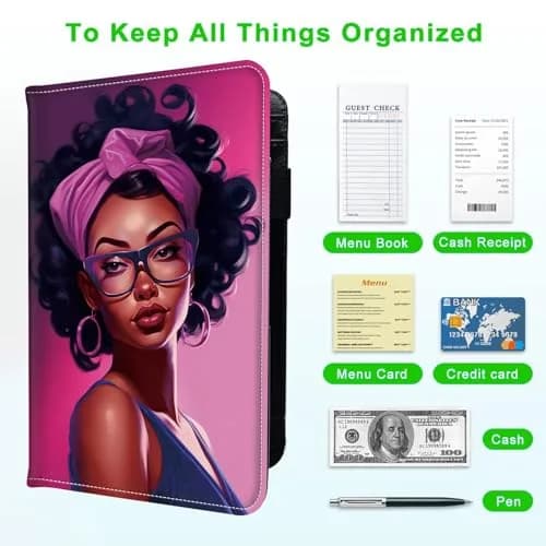JANENFNA Server Books for Waitress with 7 Large Pockets | Waterproof PU Leather Organizer (7.5in x 5in) thumbnail 5
