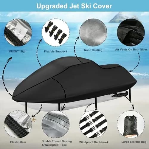SRIMMIT Heavy Duty Jet Ski Cover 3 Seater 360cm (142") | Waterproof, UV Resistant, Black thumbnail 5