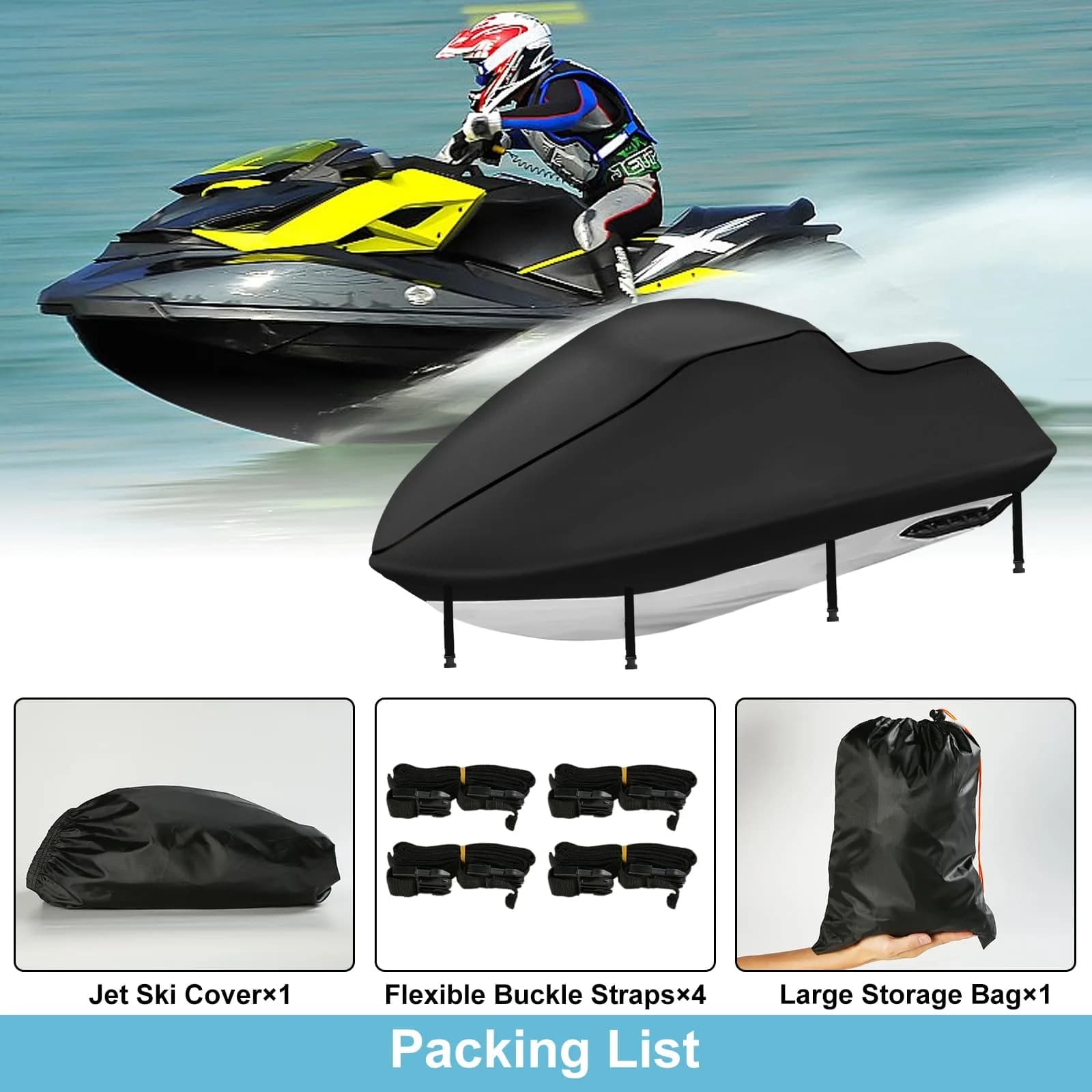 SRIMMIT Heavy Duty Jet Ski Cover 3 Seater 360cm (142") | Waterproof, UV Resistant, Black - view 7