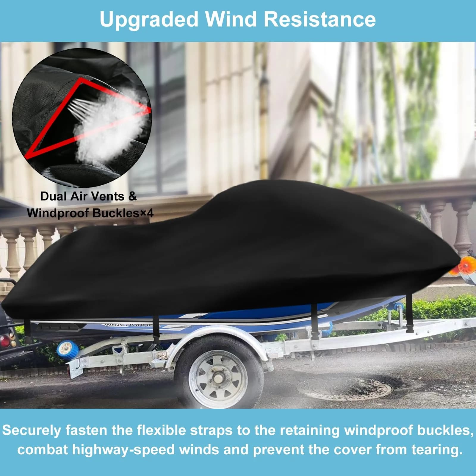 SRIMMIT Heavy Duty Jet Ski Cover 3 Seater 360cm (142") | Waterproof, UV Resistant, Black - view 4