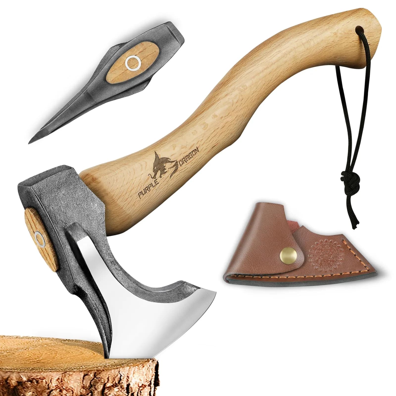 Purple Dragon Camping Hatchet 14.7 Inch Hand Forged Splitting Axe | Outdoor Wood Splitting & Bushcraft Tool — 14.7 INCH