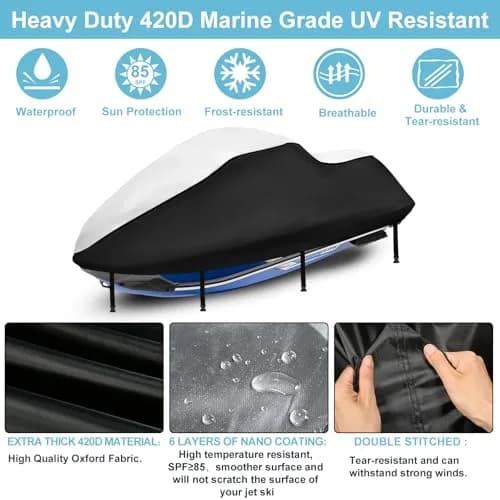 SRIMMIT 3-Seater Jet Ski Cover 365cm (145") | 420D Waterproof UV PWC Cover for Outdoor Storage & Trailering thumbnail 4