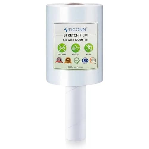 TICONN Clear Stretch Wrap Film Roll 1000ft x 5 Inch with Handles | Industrial Strength Pallet Wrap for Shipping & Moving thumbnail 1
