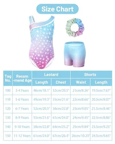 JiAmy Girls Gymnastics Leotards 3 Pcs Sleeveless Sparkly Dance Unitards Set (Size 9-10 Years, Gradient Blue Stars) thumbnail 5