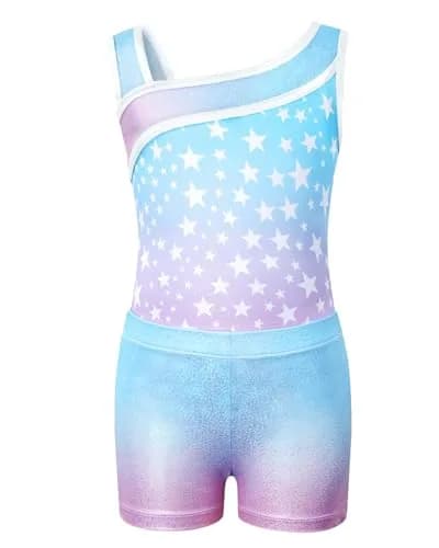 JiAmy Girls Gymnastics Leotards 3 Pcs Sleeveless Sparkly Dance Unitards Set (Size 9-10 Years, Gradient Blue Stars) thumbnail 2