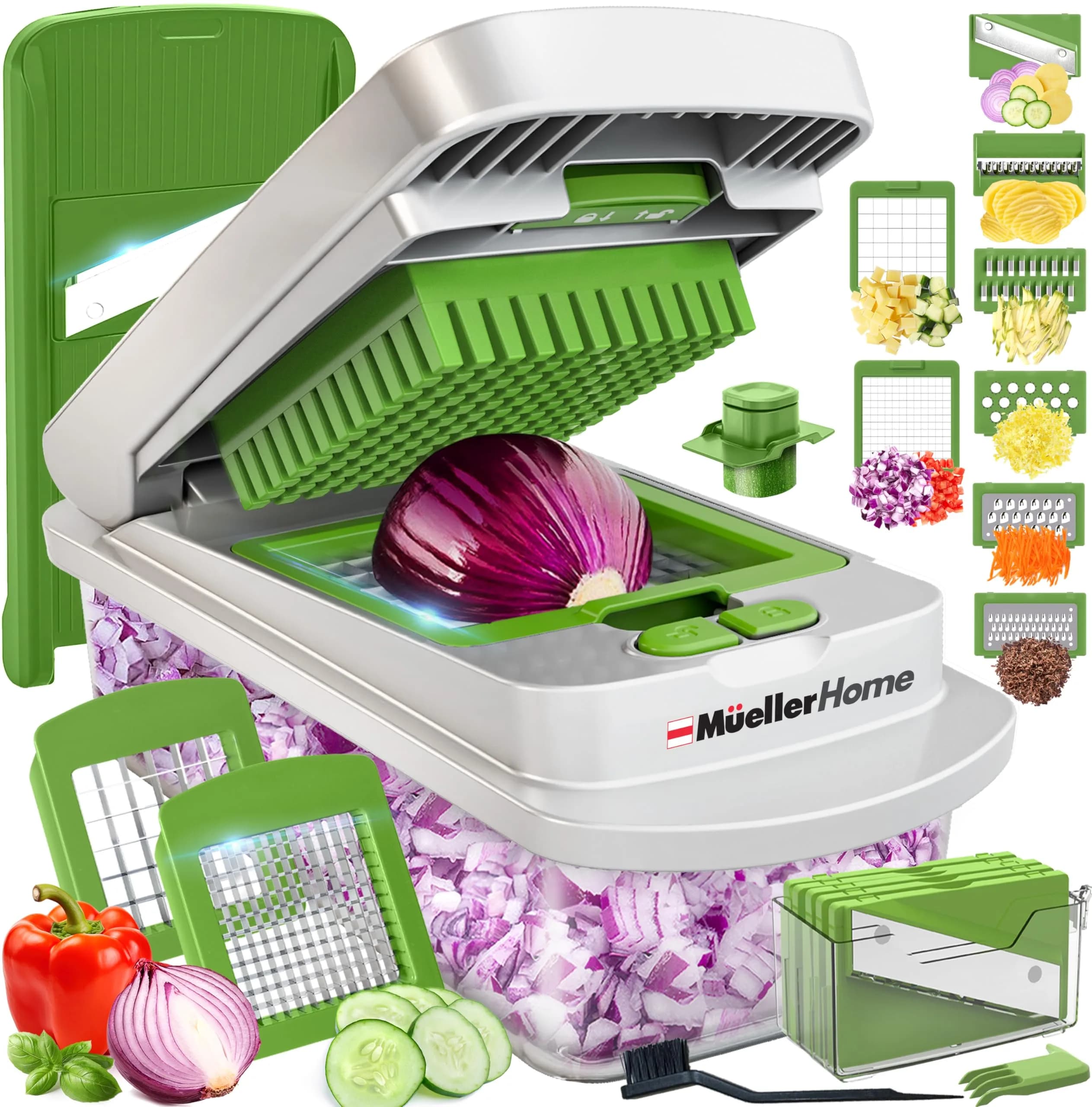 JANSKA Pro-Series 10-in-1 Vegetable Chopper with Container, 8 Stainless Steel Blades | 2.46 lb (1.13 kg) Kitchen Tool