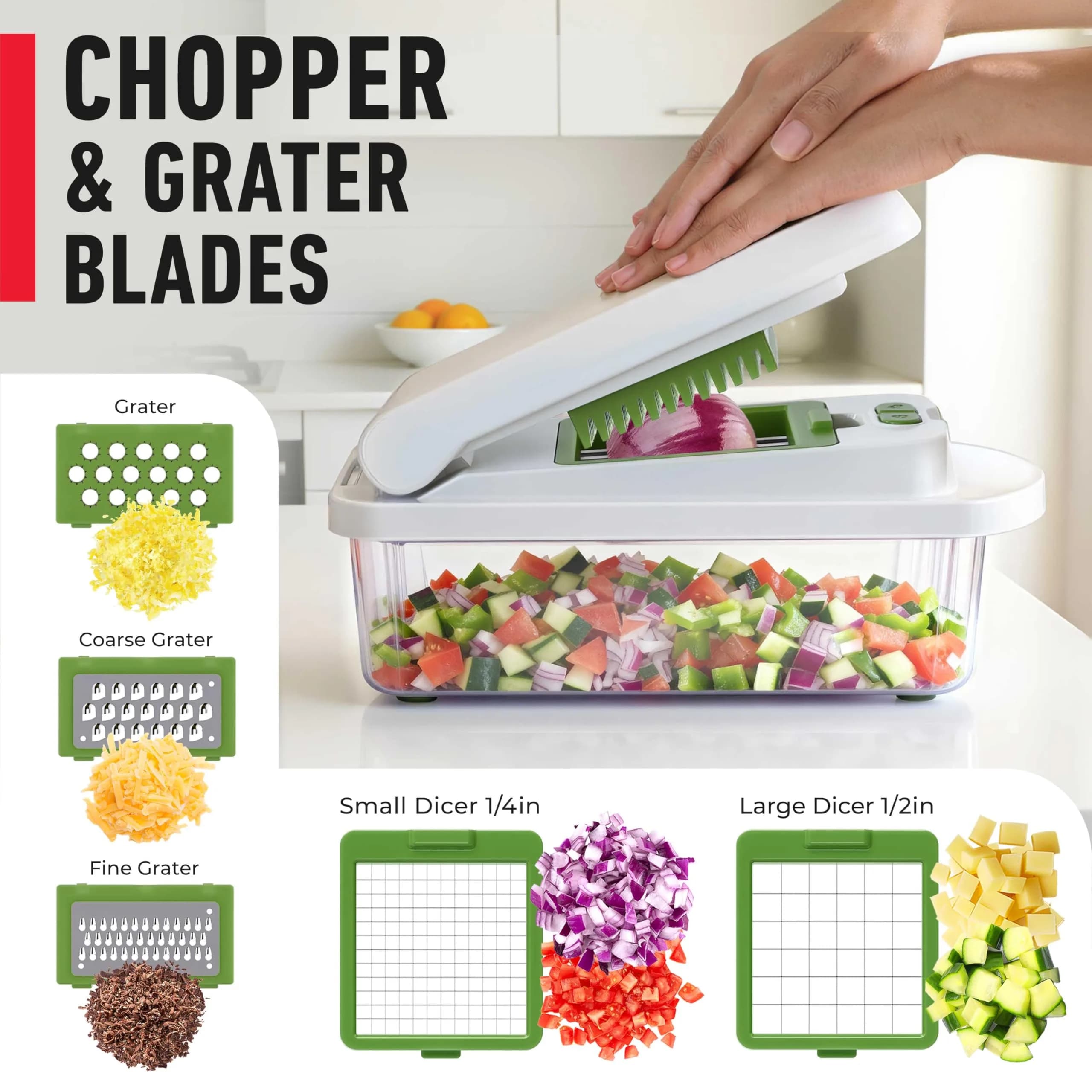 JANSKA Pro-Series 10-in-1 Vegetable Chopper with Container, 8 Stainless Steel Blades | 2.46 lb (1.13 kg) Kitchen Tool - view 5
