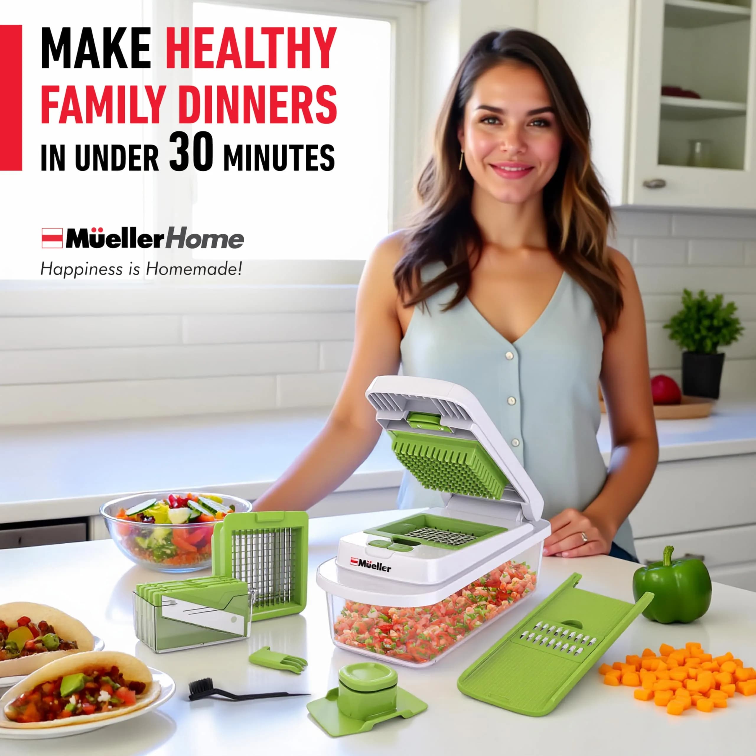 JANSKA Pro-Series 10-in-1 Vegetable Chopper with Container, 8 Stainless Steel Blades | 2.46 lb (1.13 kg) Kitchen Tool - view 9
