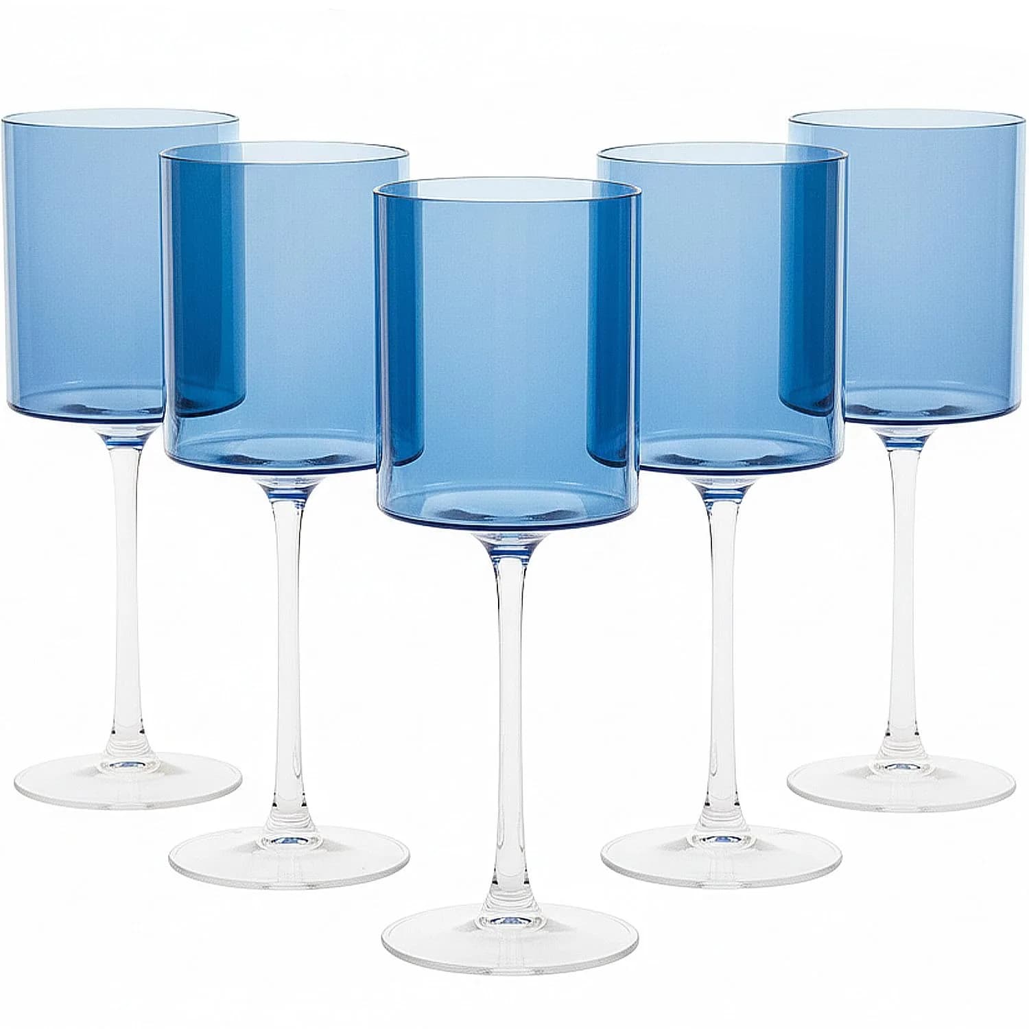BLUESKY Blue & Clear Two-Tone Wine Glass Set - 14 Oz (5 Pieces) | Elegant, Sophisticated Design for Upscale Events & Gifting