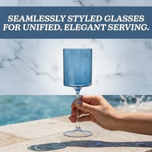 BLUESKY Blue & Clear Two-Tone Wine Glass Set - 14 Oz (5 Pieces) | Elegant, Sophisticated Design for Upscale Events & Gifting thumbnail 2