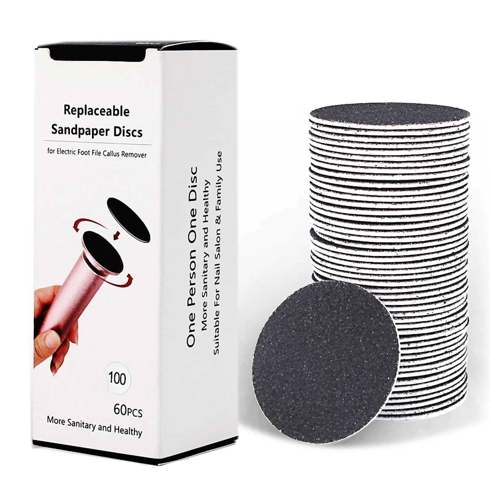 I·B·N G 60pcs Sandpaper Refill Discs Medium 100 Grit | For Electric Foot Files - main product image