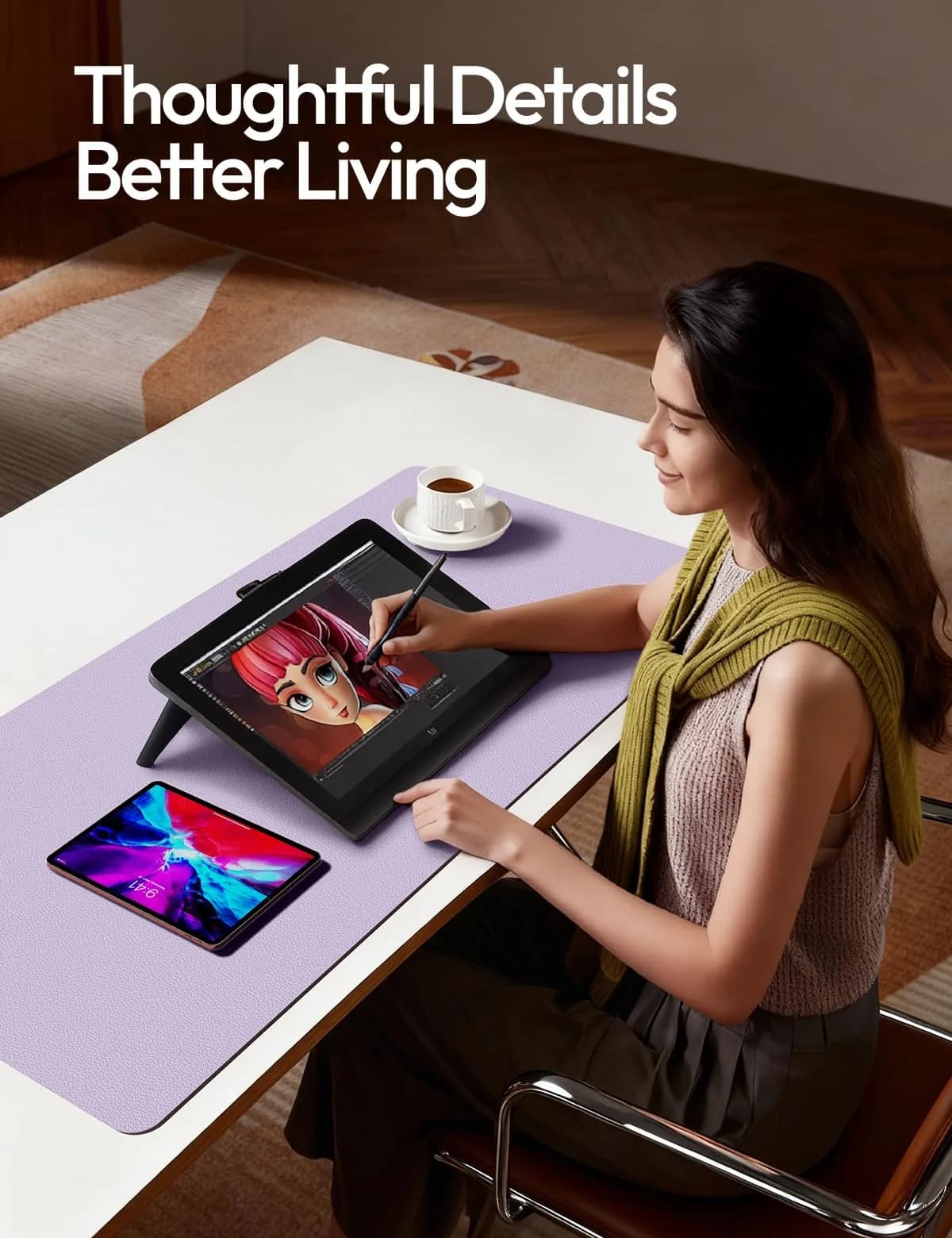 YSAGi PU Leather Desk Protector Mat (Light Purple, 47.2" x 23.6") | Protects Desk, Doubles as Large Mouse Pad - view 3