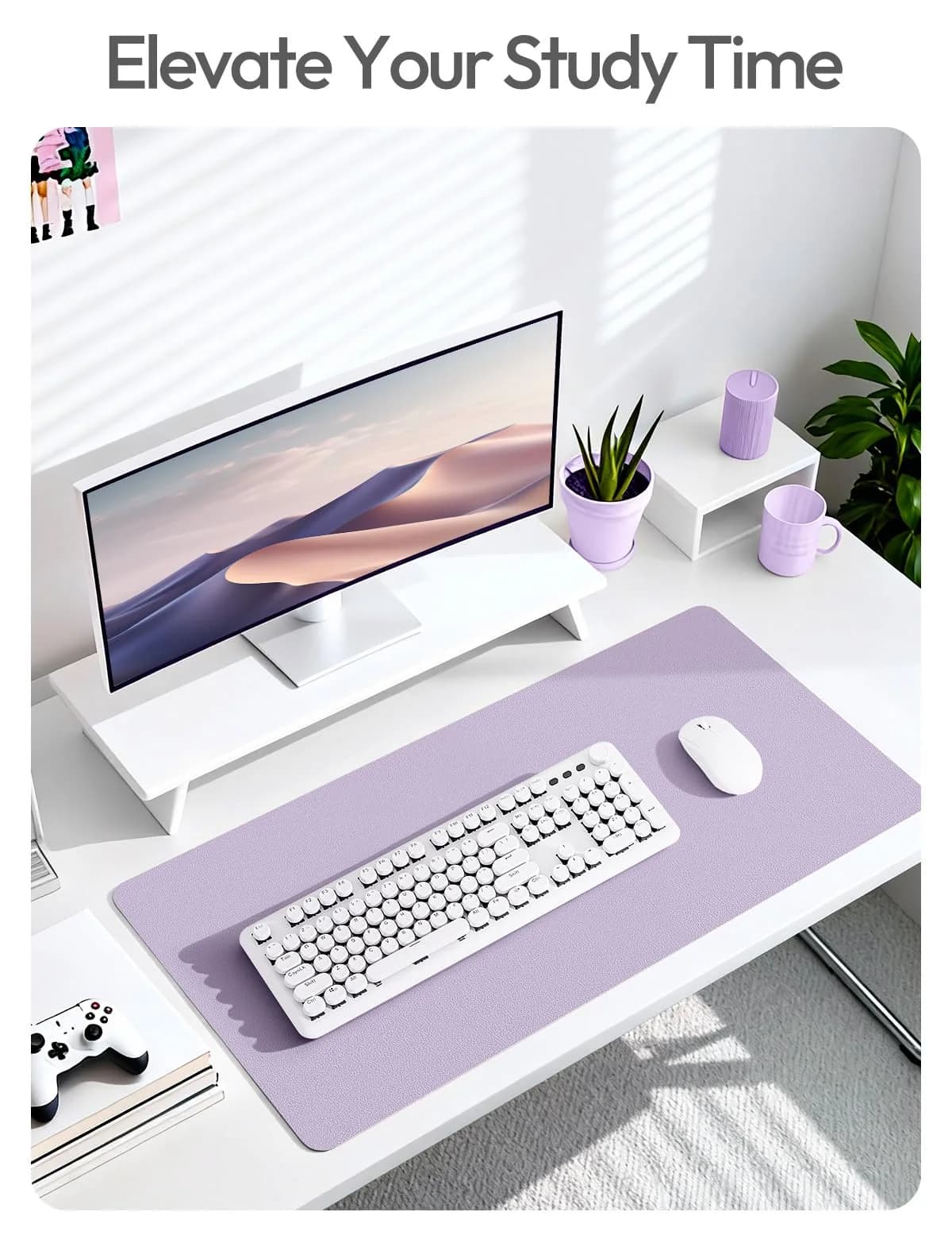 YSAGi PU Leather Desk Protector Mat (Light Purple, 47.2" x 23.6") | Protects Desk, Doubles as Large Mouse Pad - view 6