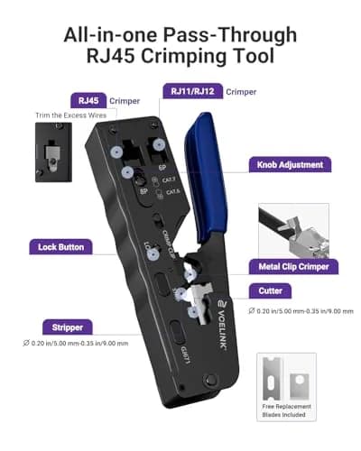 VCELINK RJ45 Crimp Tool Kit with Punch Down Tool & Tester | 43-Piece Network Cable Installation Set thumbnail 4