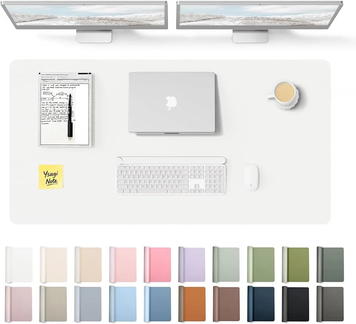 YSAGi White PU Leather Desk Protector Mat 47.2" x 23.6" | Large Waterproof Writing Pad - main product image